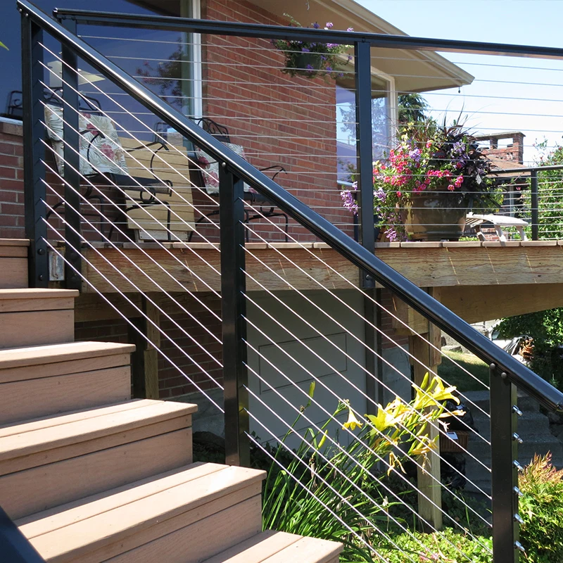 Stainless Steel Cable Railing Post Black Wire Raling Side Mount Surface Mount Posts Deck Stair Wire Railing
