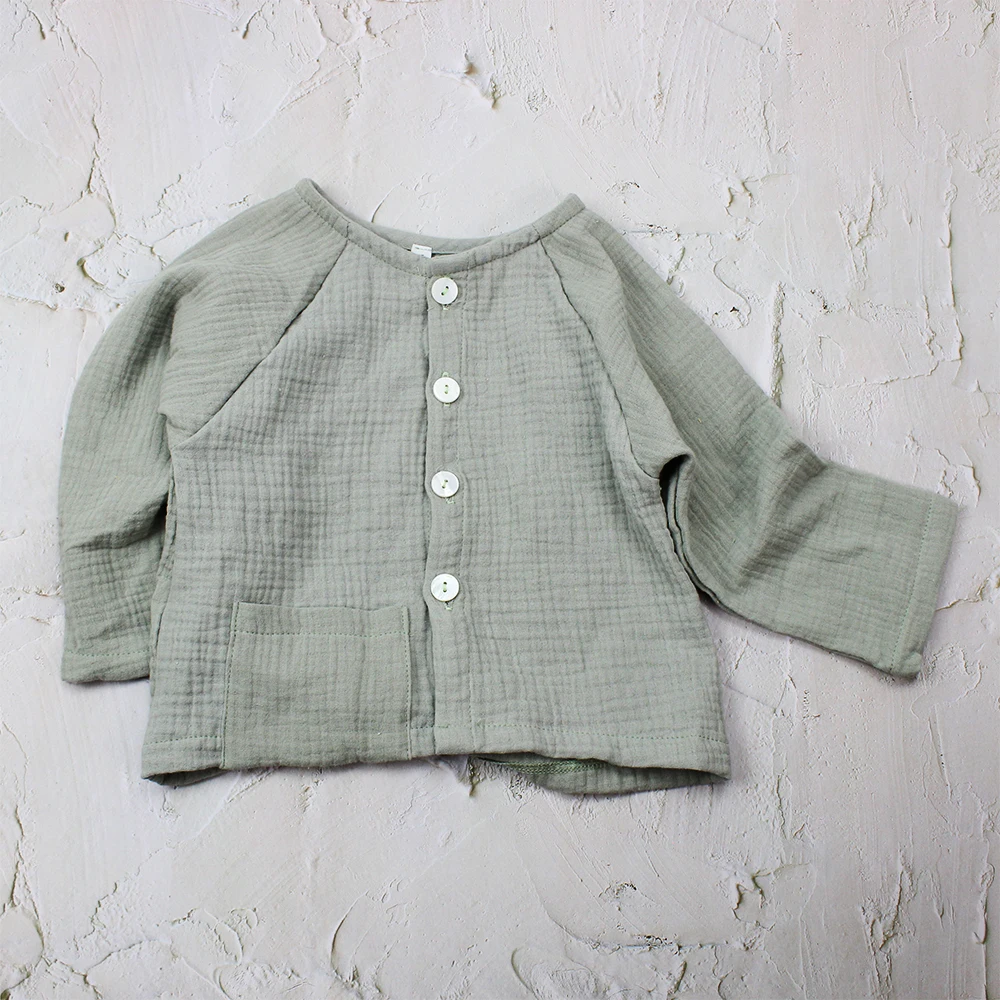 Spring kids clothes boutique button suits cotton muslin two piece outfits