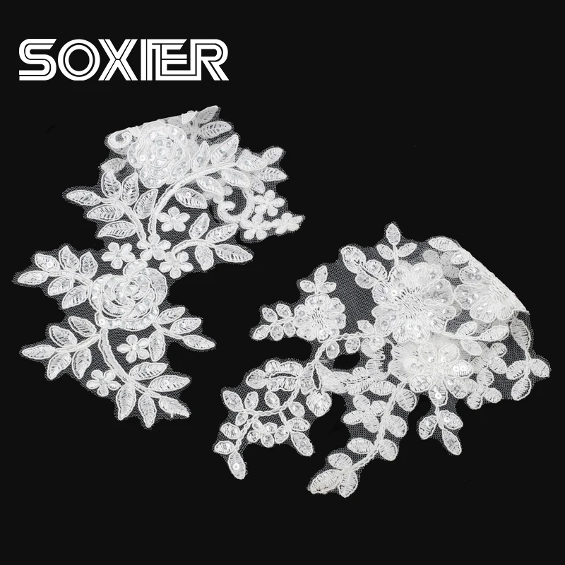 High quality Luxurious Beaded Applique with Sequins 3D Flower Lace Embroidered Fabric