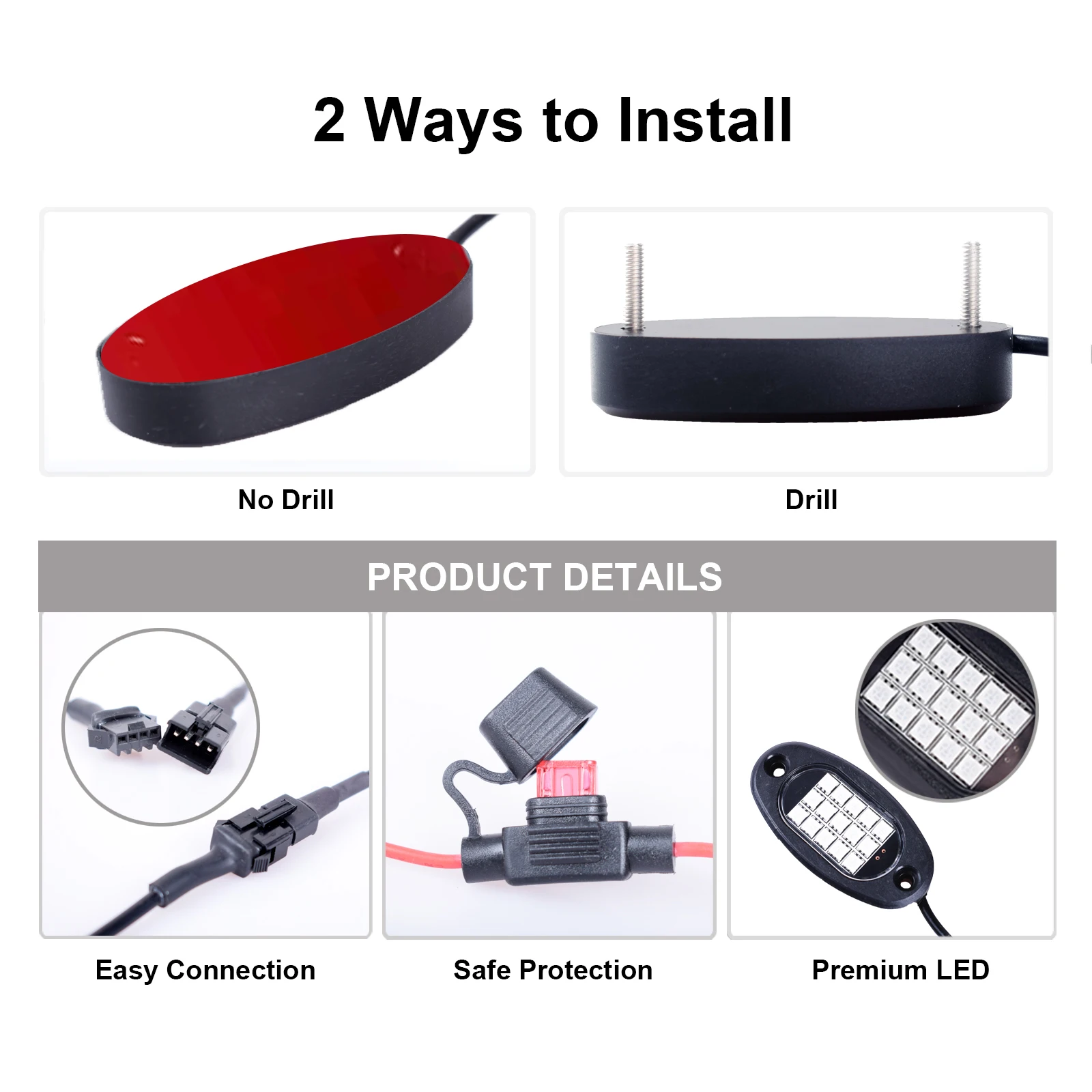 R-GB App Control, Multicolor, Music Mode, Dimmable, 8 Pods Underglow RGB Led Rock Lights, RGB working lamp