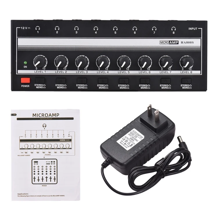 HA800S Headphone Amplifier 8 Channels Mono/Stereo Metal Stereo Headphone Amps Audio Amp