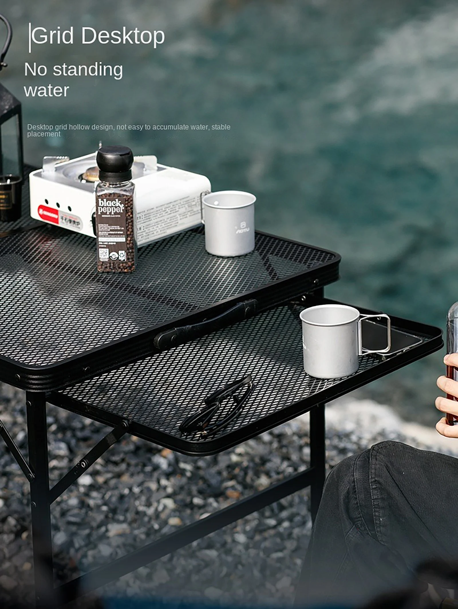 Aluminum alloy iron net folding table, outdoor camping portable adjustable height barbecue table