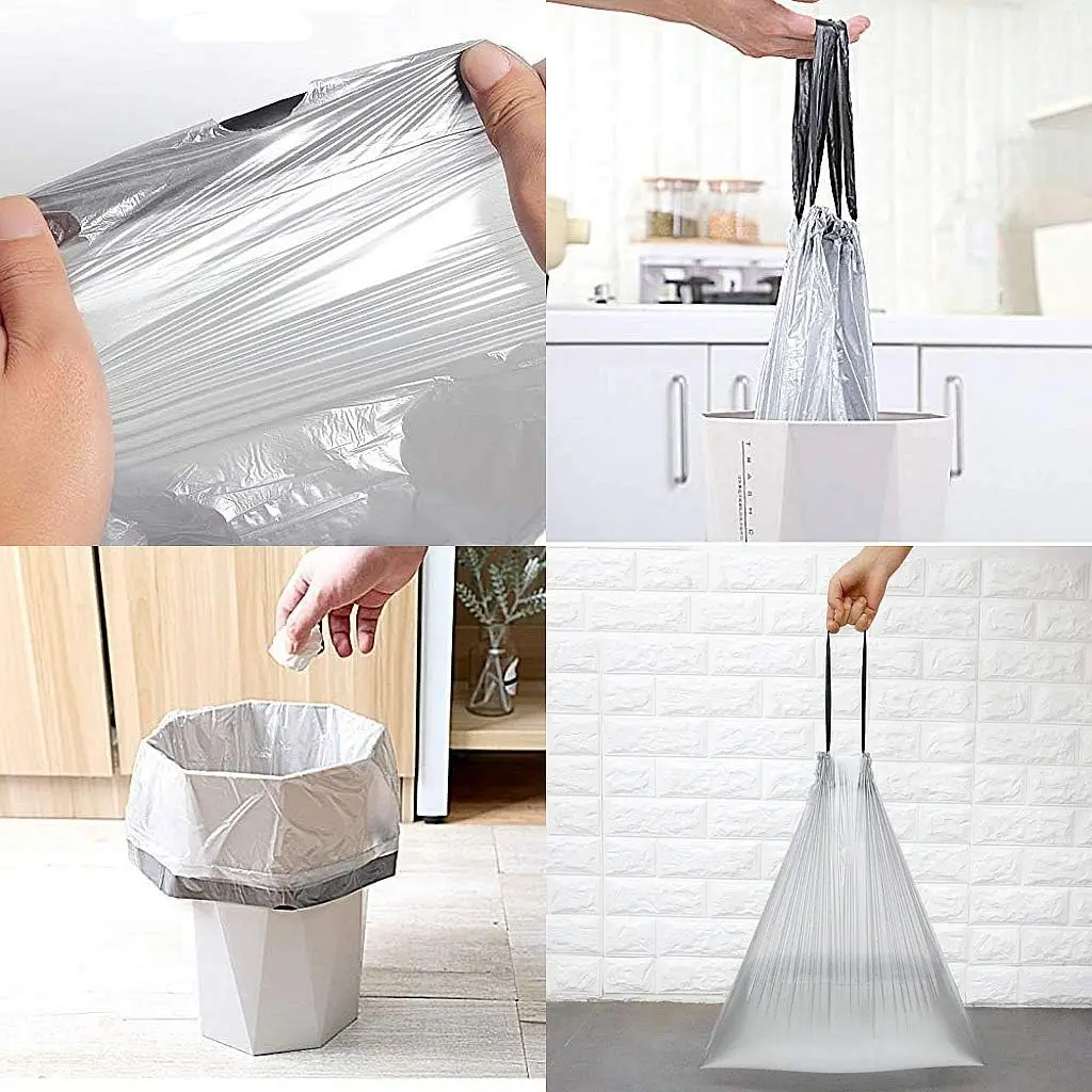 Drawstring garbage bag household kitchen portable thickened black and white tear free extraction large, medium and small plastic
