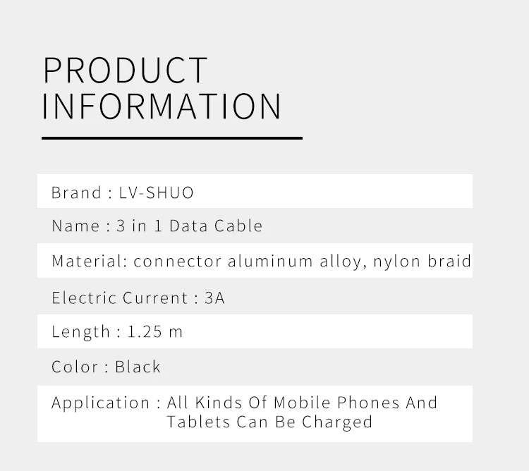 
2020 New Arrivals 3A Charger 3 in 1 USB Cable Mobile Phone Micro Type C Fast Data Charging Cord 