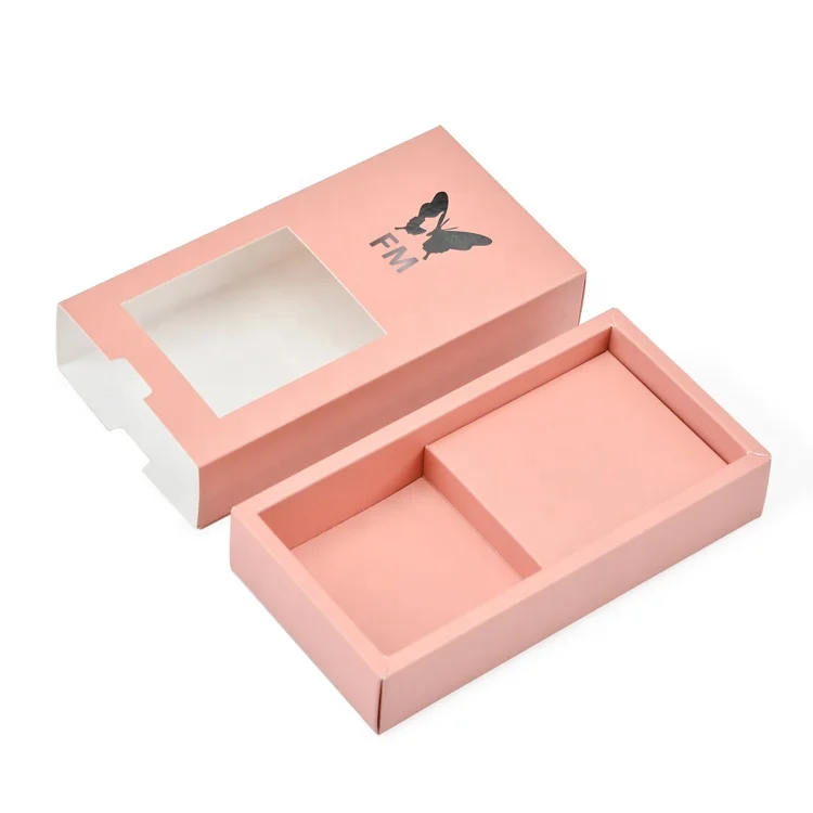 Custom Slide False Nail Packing Box Beauty Empty Drawer Kraft Paper Press On Nail Packaging Color Box With Clear Window