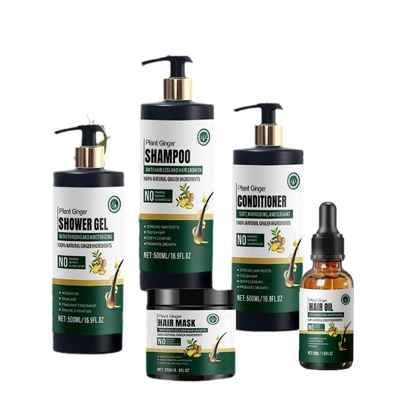 Organic natural ginger anti-hair loss shampoo 500ml conditioner set old ginger growth shampoo factory customized