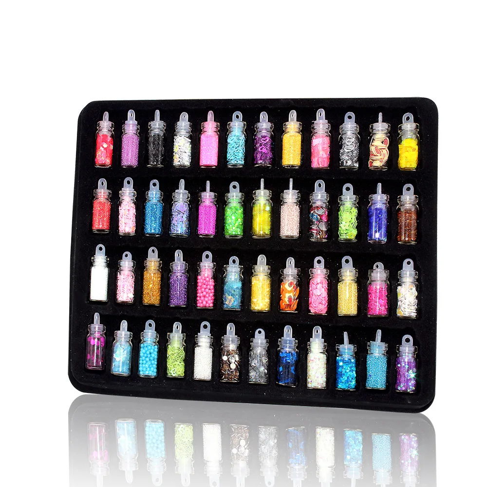 48 Colors Acrylic Nail Art Powder Set Sparkling Pink Sequins Hexagonal Decorations Glitter Nail Sequins Powder Set