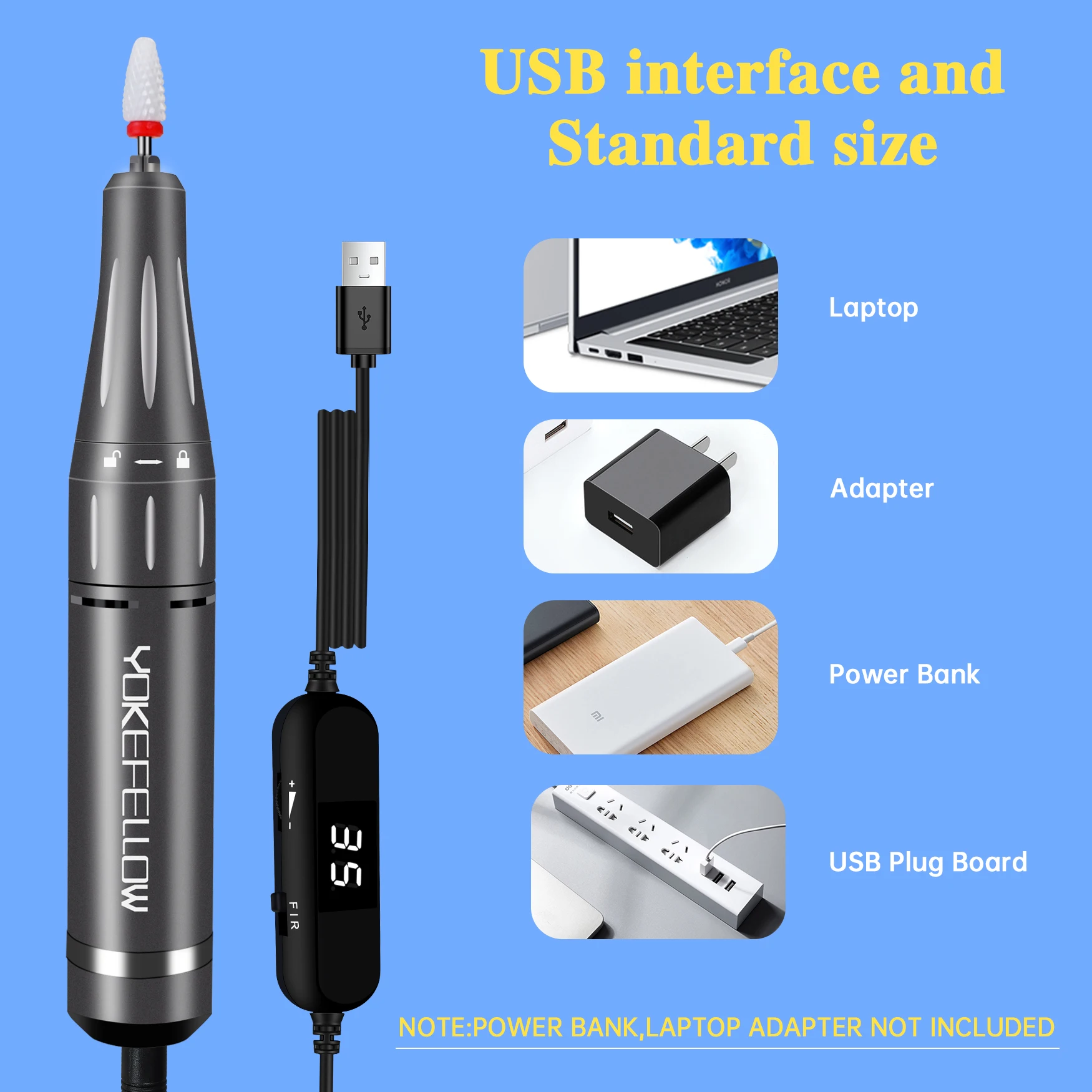 Электрическая дрель для ногтей yokeсман YK201P 35000 об/мин USB дисплей мощности портативный маникюрный полировщик с 7