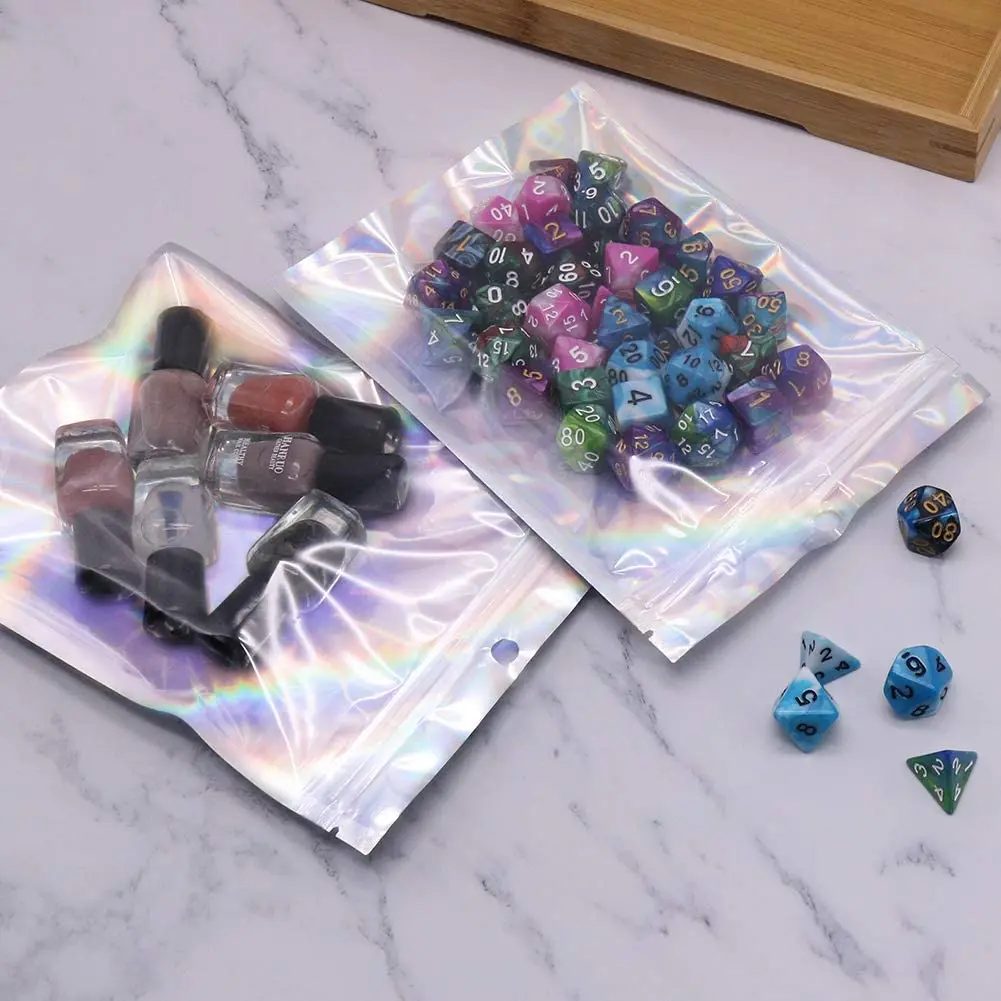 
HOT Sales In Stock Ziplock Jewelry Bags 3 Side Seal Rainbow Color Zipper Mylar Bags for jewelry Holographic Laser Bag 