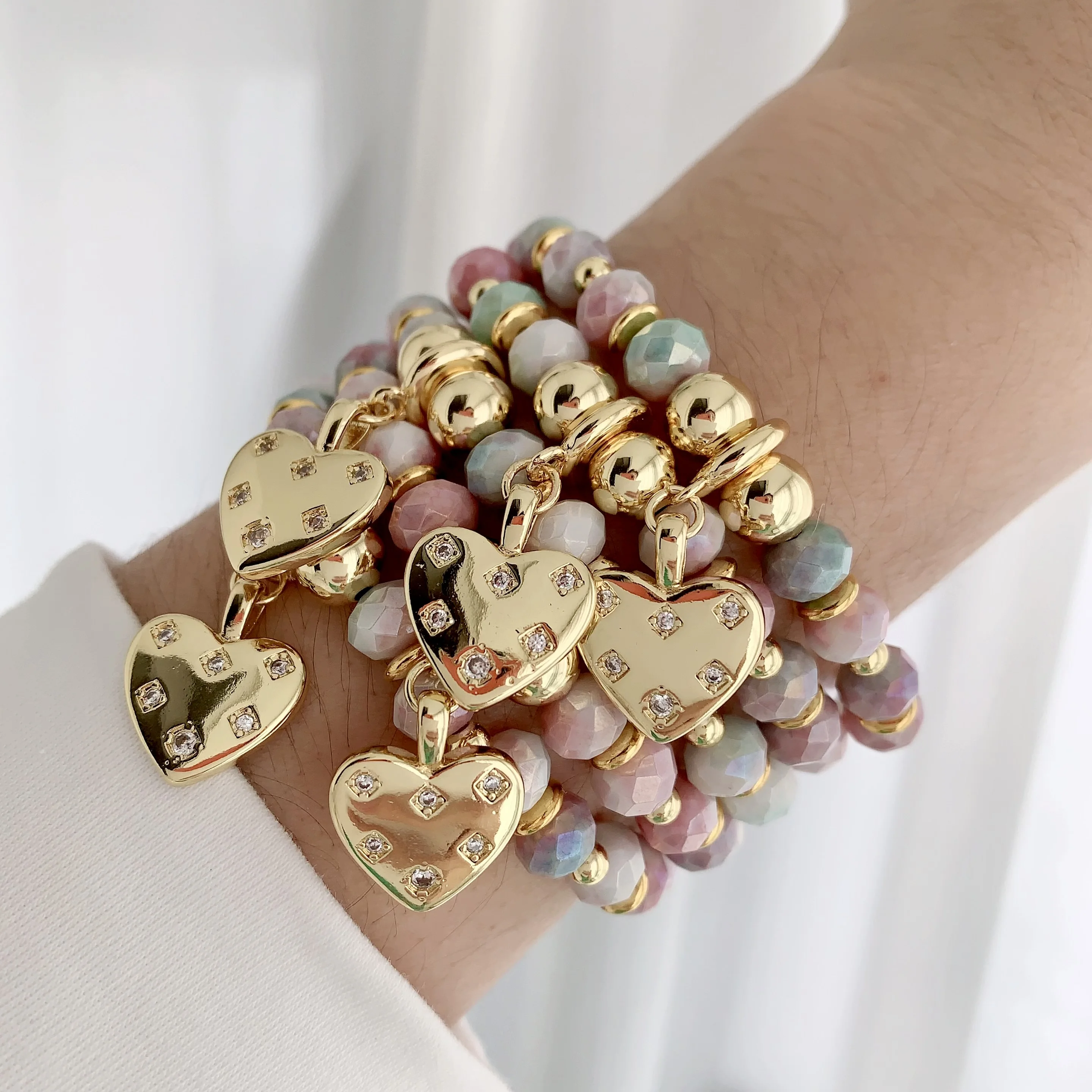 LS-C3290 Beautiful elastic bracelet classic design   colorful crystal bracelet for women heart bracelet 18k   gold