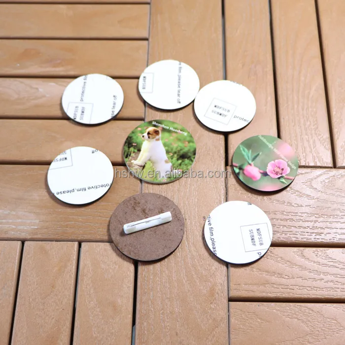 Wholesale High Quality Custom Wooden Circle Sublimation Blank Name Tags 3mm MDF Badge Button 3 inch