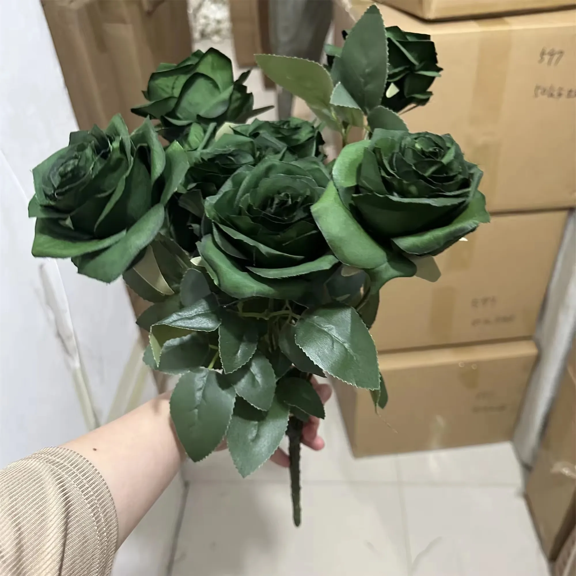 IFG 9 head silk wedding flowers decoration dark teal colour rose bouquet flower