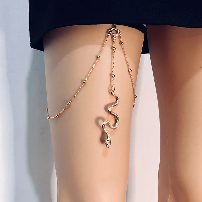 Simple Multi-Layer Pearl Chain Leg Chain Female INS Style Creative Personality Long Leg Chain With Snake And Pearl