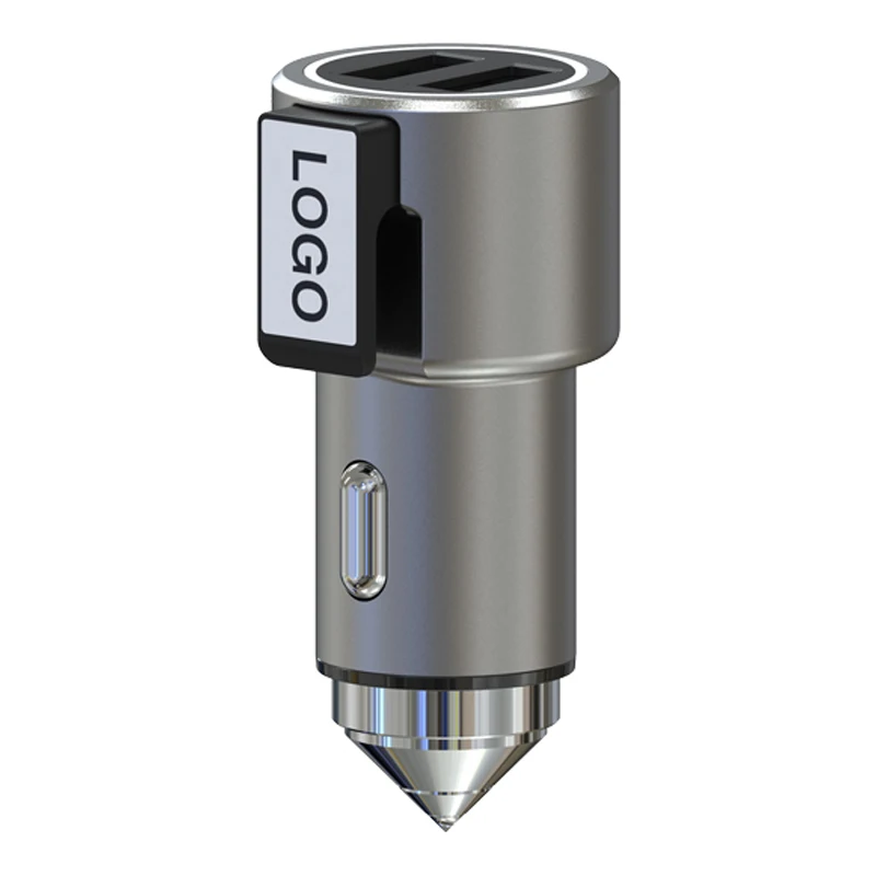 Top Sales Dongguan Manufacturers Customized Mobile Phone Accessory 5V 2.4A Dual LED USB Zinc alloy Car Charger