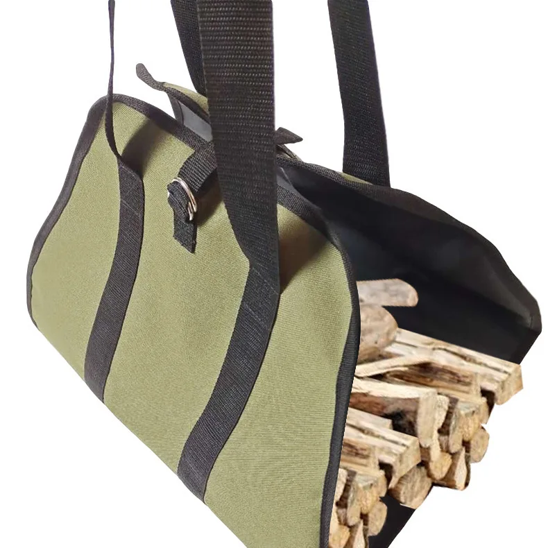 Factory custom size oem Waxed Canvas Firewood Log Carrier Extra Large Storage Tote Bag Firewood bag for Camping BBQ Barbecue