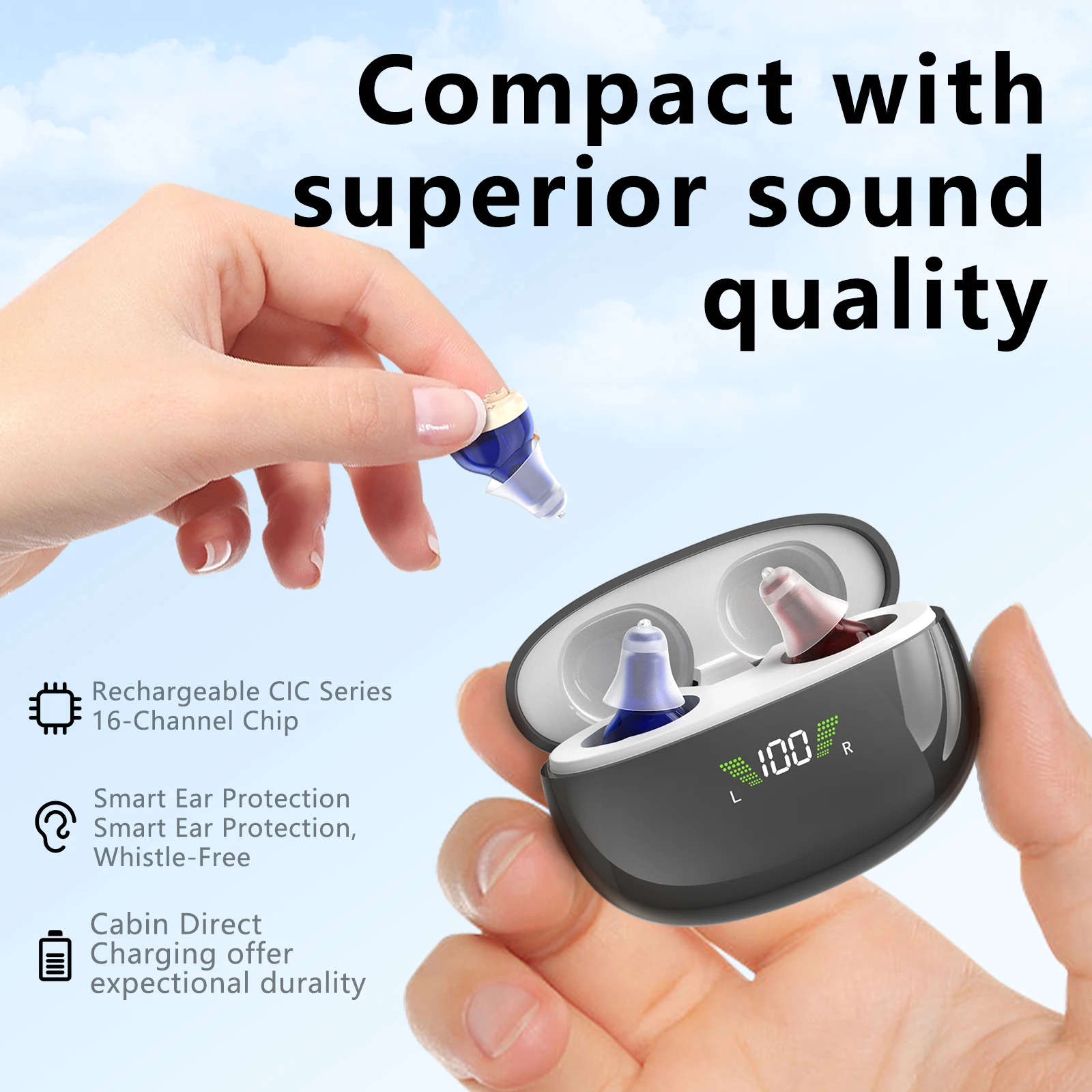 Hot sale HD digital display CIC hearing aids for the deaf rechargeable wireless hearing aid price list wholesale hearing aids