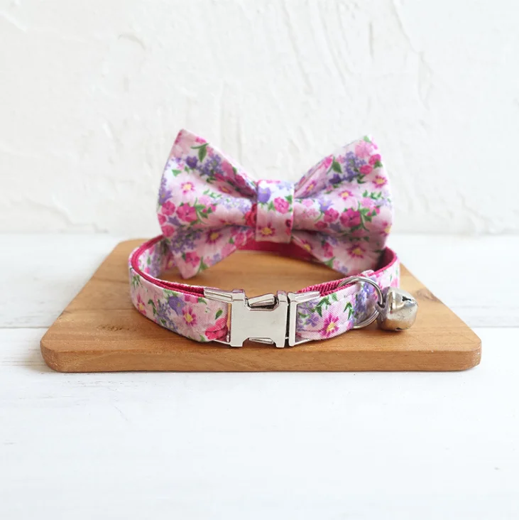 Cute bowtie cat collar personalized name floral lightweight cat safety collar bowties durable high quality soft cat collar bell