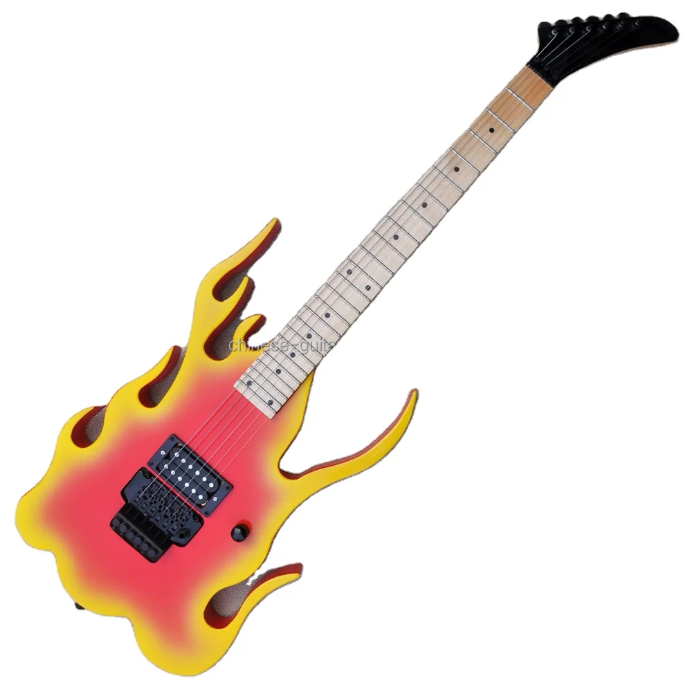 Flyoung Unusual Shape Musical Instrument Right Handed Red Yellow 6 Strings Guitar