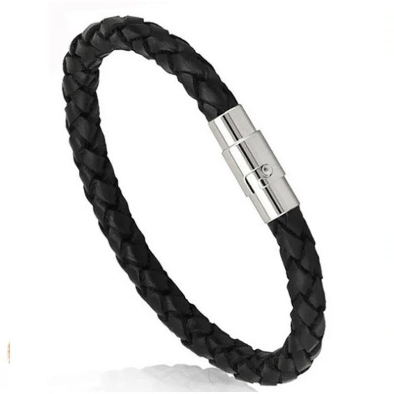 Simple Fashion Accessories PU Leather Buckle Clasps Lock leather Rope Magnetic Bracelet for Men and Women Unisex and Couple