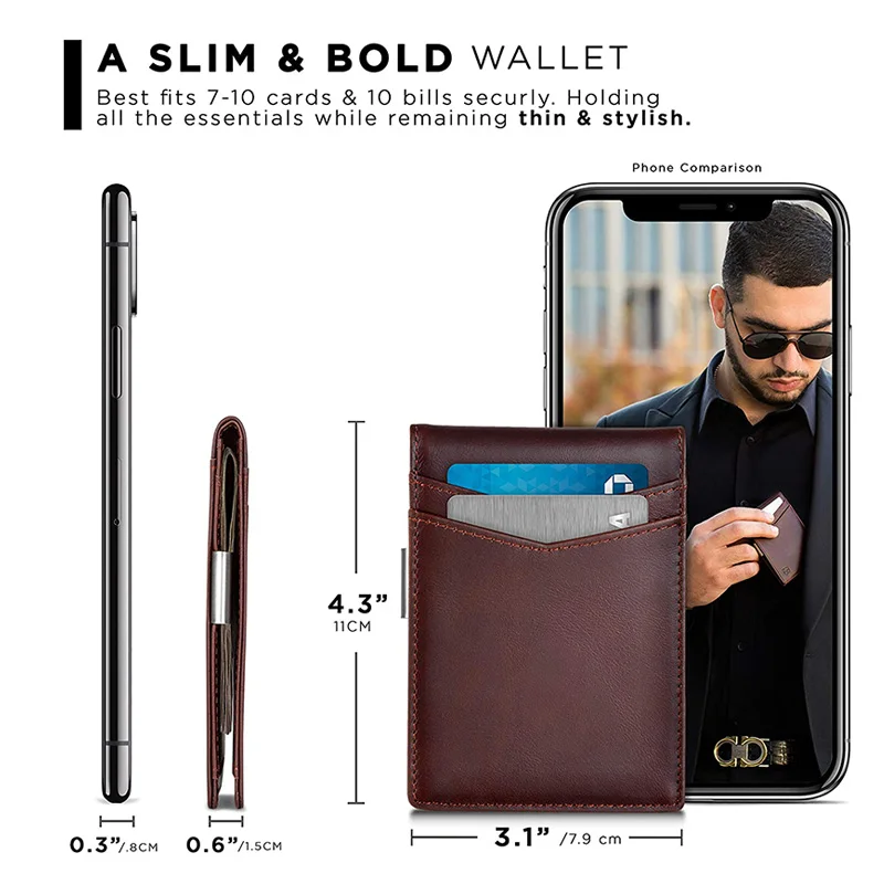 Customize Hot Selling Minimalist Mini Bifold Mens Money Clip Wallet  Slim Front Pocket RFID Blocking New Wallet
