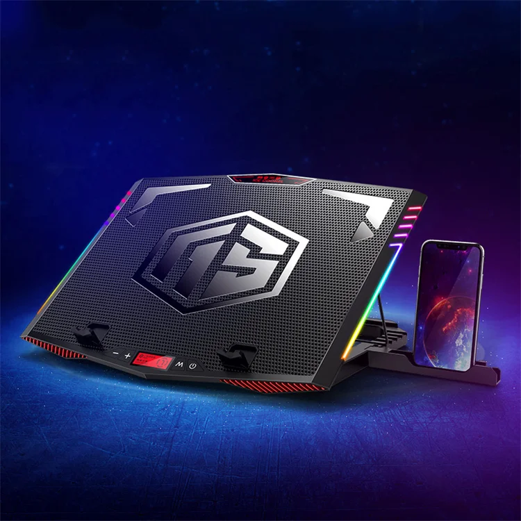 Popular PC Notebook Cooler with 6 Quiet Fans Adjustable Height Laptop Cooler Stand with Phone Holder