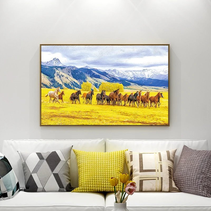 modern 3d home goods pictures eight running horse decorative  oil painting canvas custom wall art
