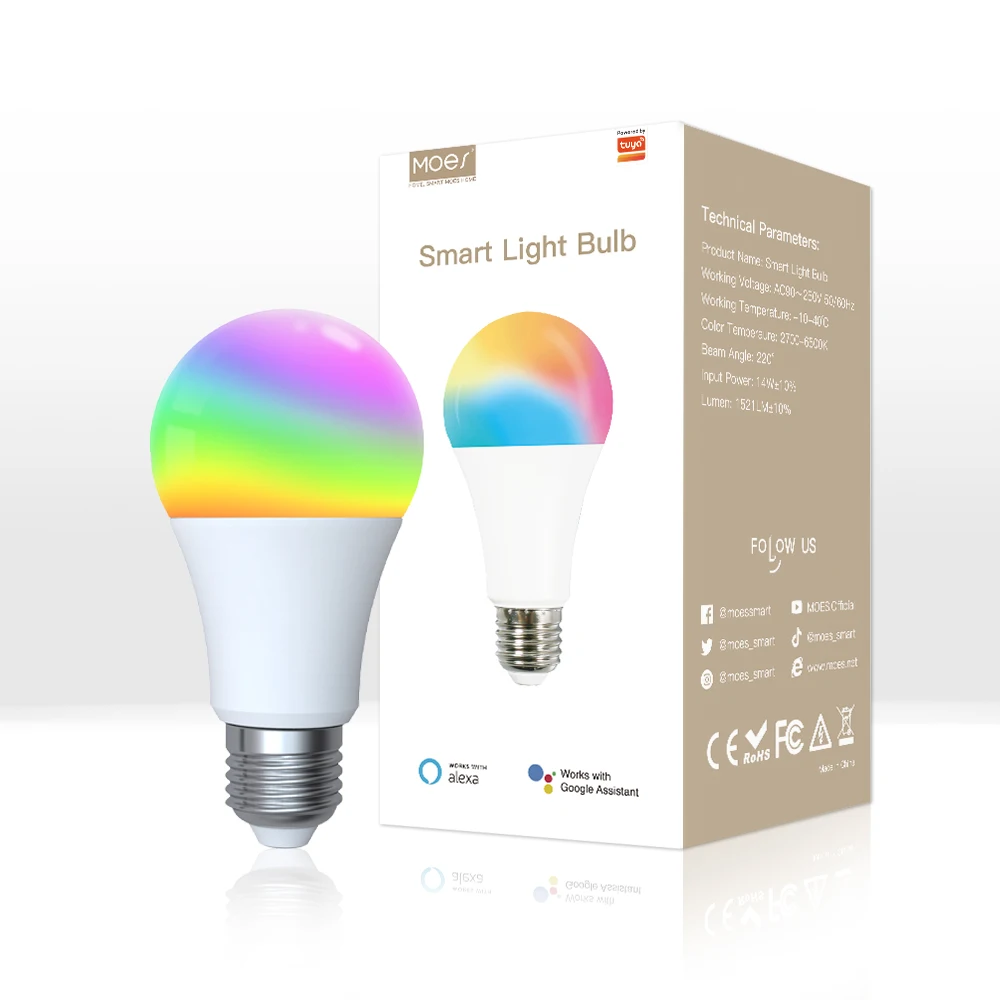 Умная светодиодная лампочка с Wi-Fi диммируемая лампа 14 Вт RGB E27 сменный цвет 2700K-6500K работа Alexa Google Home