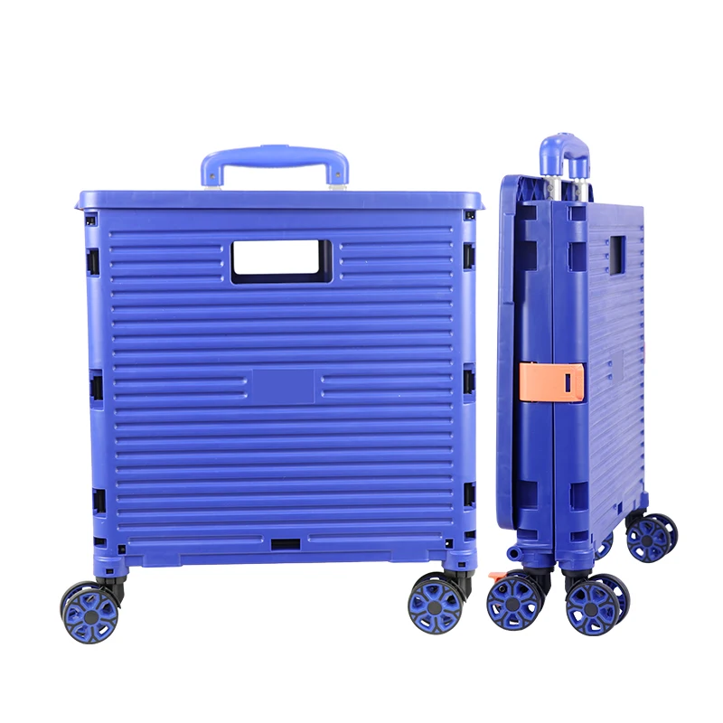 Factory direct sale Foldable PP Storage Box Cart universal wheel folding mini shopping trolley cart
