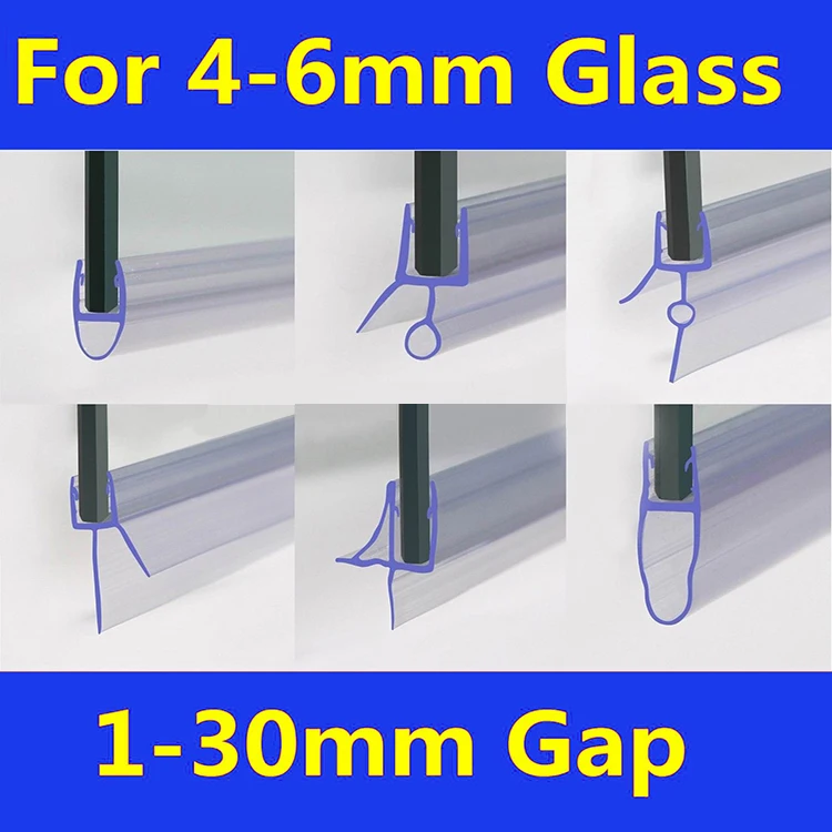 U Shape Bath Door Seal Strip Shower Screen Window Gap Seal Curved Flat Rubber Glass Bottom Frameless Weather Stripping