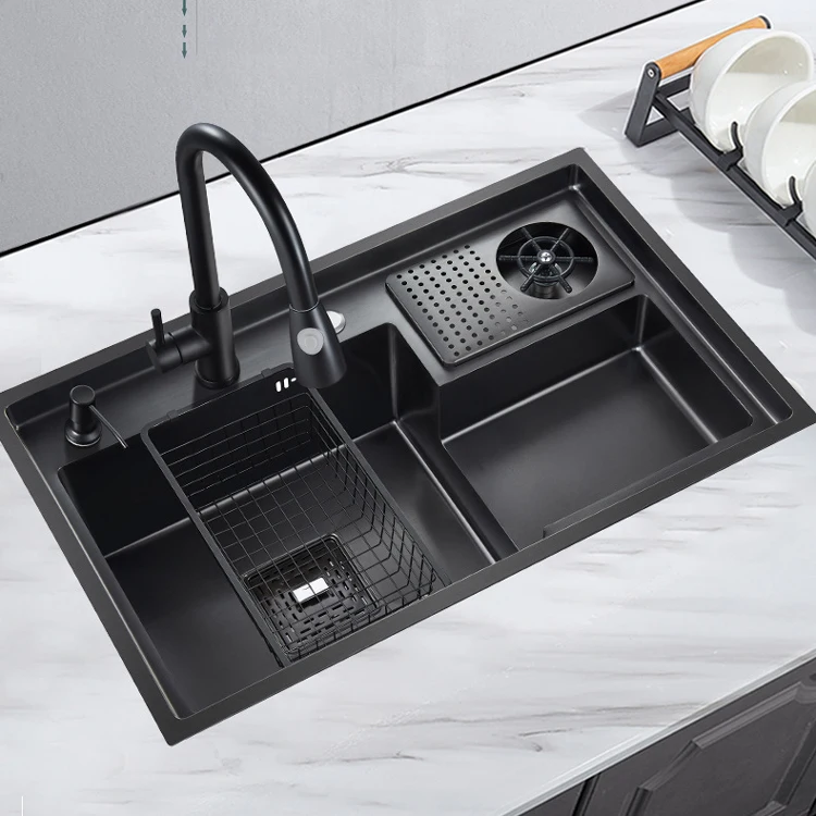 Stepped Nano Coating Stainless Steel Smart Kitchen Sink with Drain High Pressure Glass Washer for Sinks