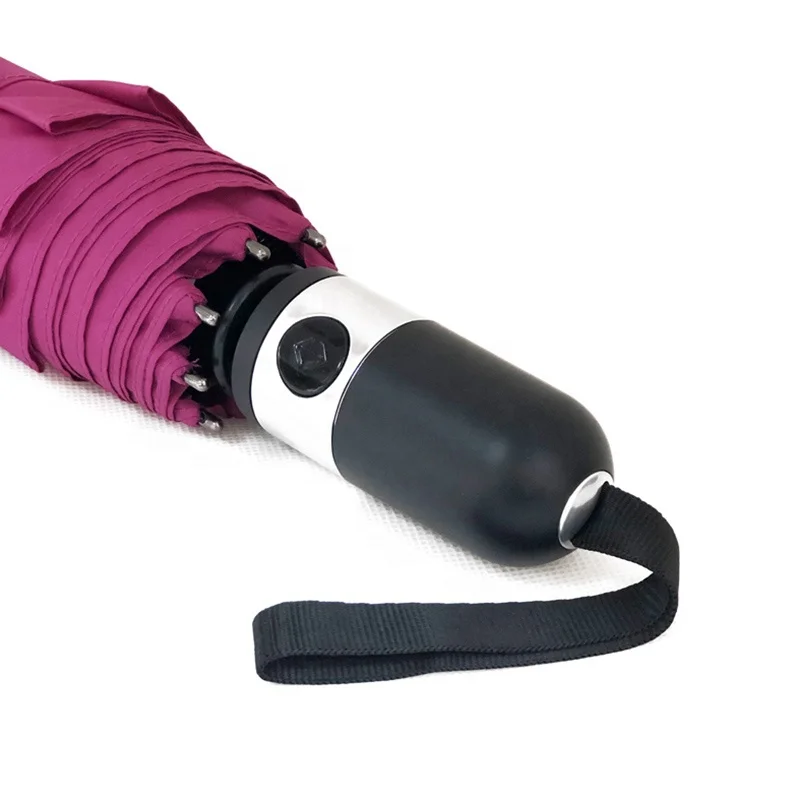 Customise Small Travel Size Pink Color Automatic 3 Folding Rain Umbrellas with Logo Prints