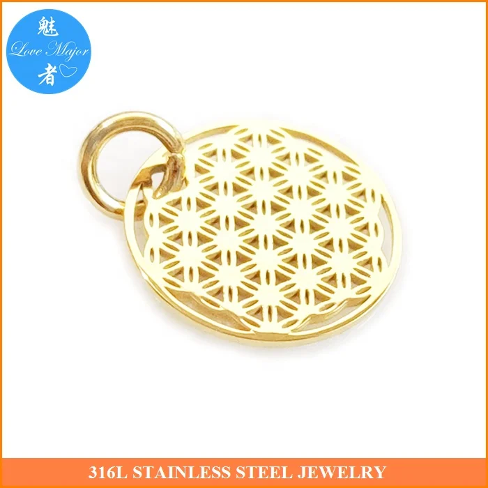 Mandala Design Gold Plated Stainless Steel Jewelry Round Hollow Medallion Charm of Fashion   Pendant