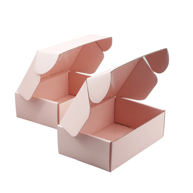 Custom size pink printed logo two-sided gold stamping 3-ply corrugated clothing swimwear paper packaging box