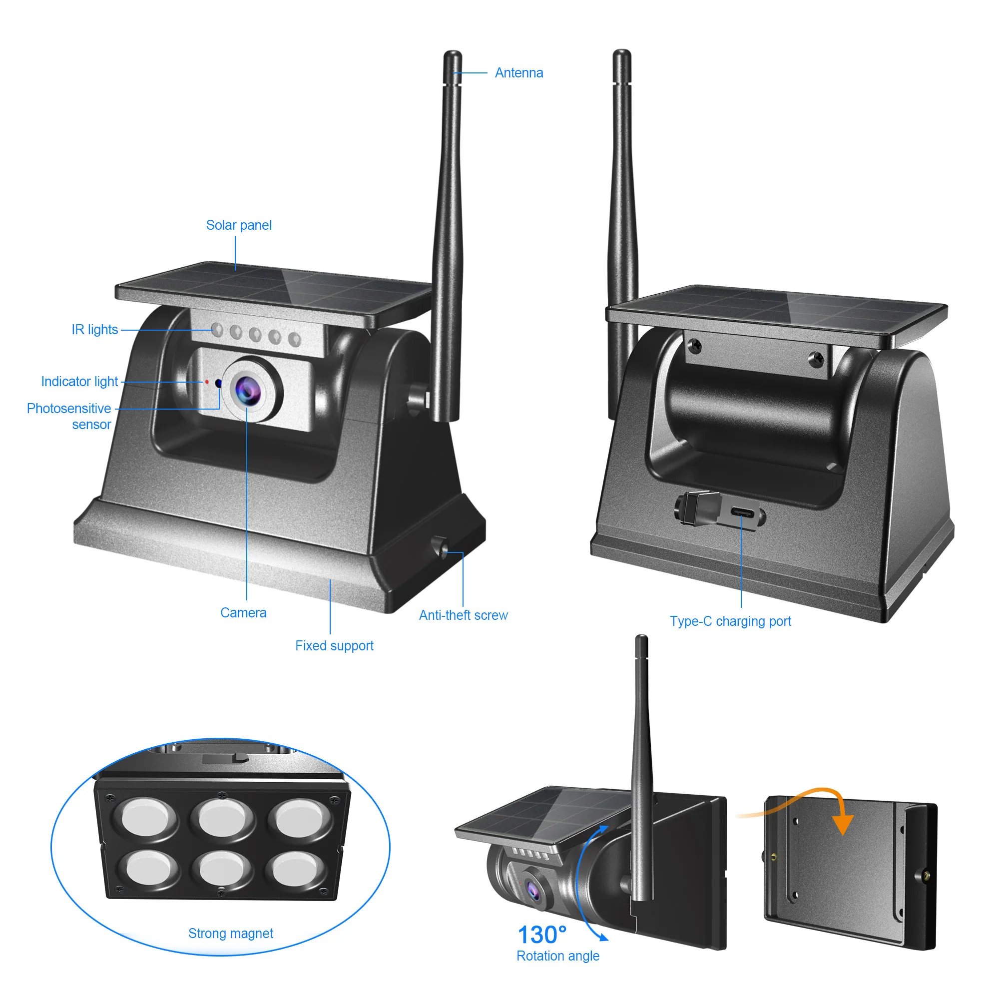 New popular Solar Wireless Backup Rearview rear view Camera magnetic 10000MA battery  Car RV Truck Trailer Camper Home