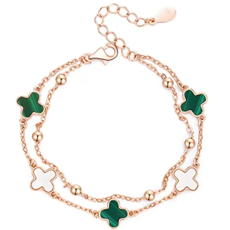 Light luxury niche senior design sense of double a clover bracelet with female temperament of titanium steel bracelet