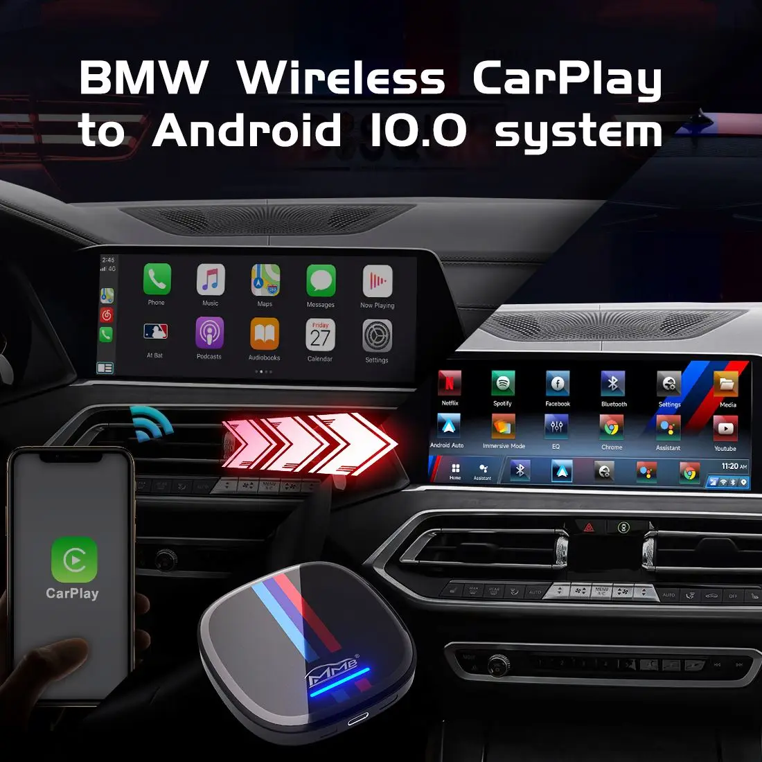 JoyeAuto MMB 4 ГБ 64 Android 10 беспроводная видеоприставка для BMW Youtube Netflix играющая на карте Google