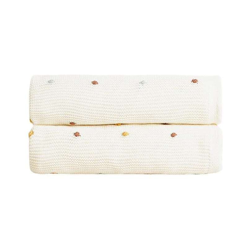 Newborn Wholesale Soft Baby Kids Organic Cotton Blanket with Colored Pump Crochet Knitted Handmade Throw Blankets
