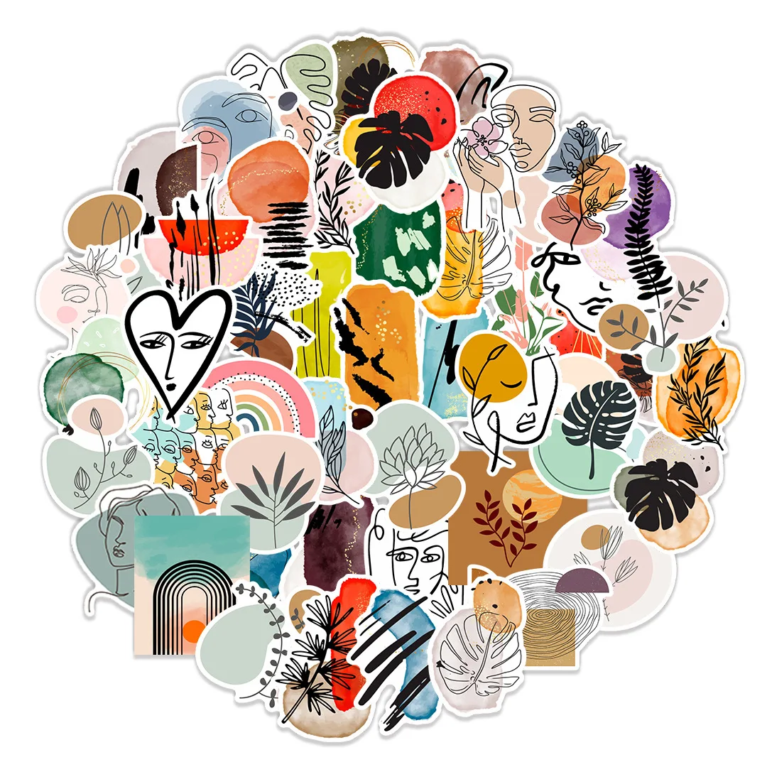 50Pcs Retro Urban Style Aesthetic Art Decorative Stickers For Wall Office Laptop Decal Vintage Abstract Painting Sticker