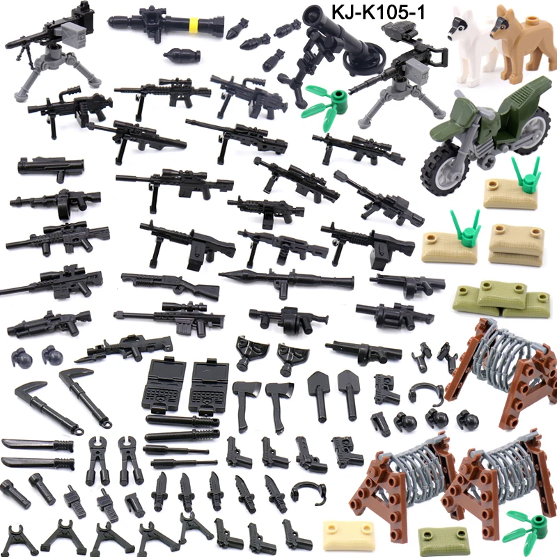 Army Set for Mini Bricks Soldier Figures Military Weapon Gun Equipment Small Particle Assembled Building Blocks Accessories Toy