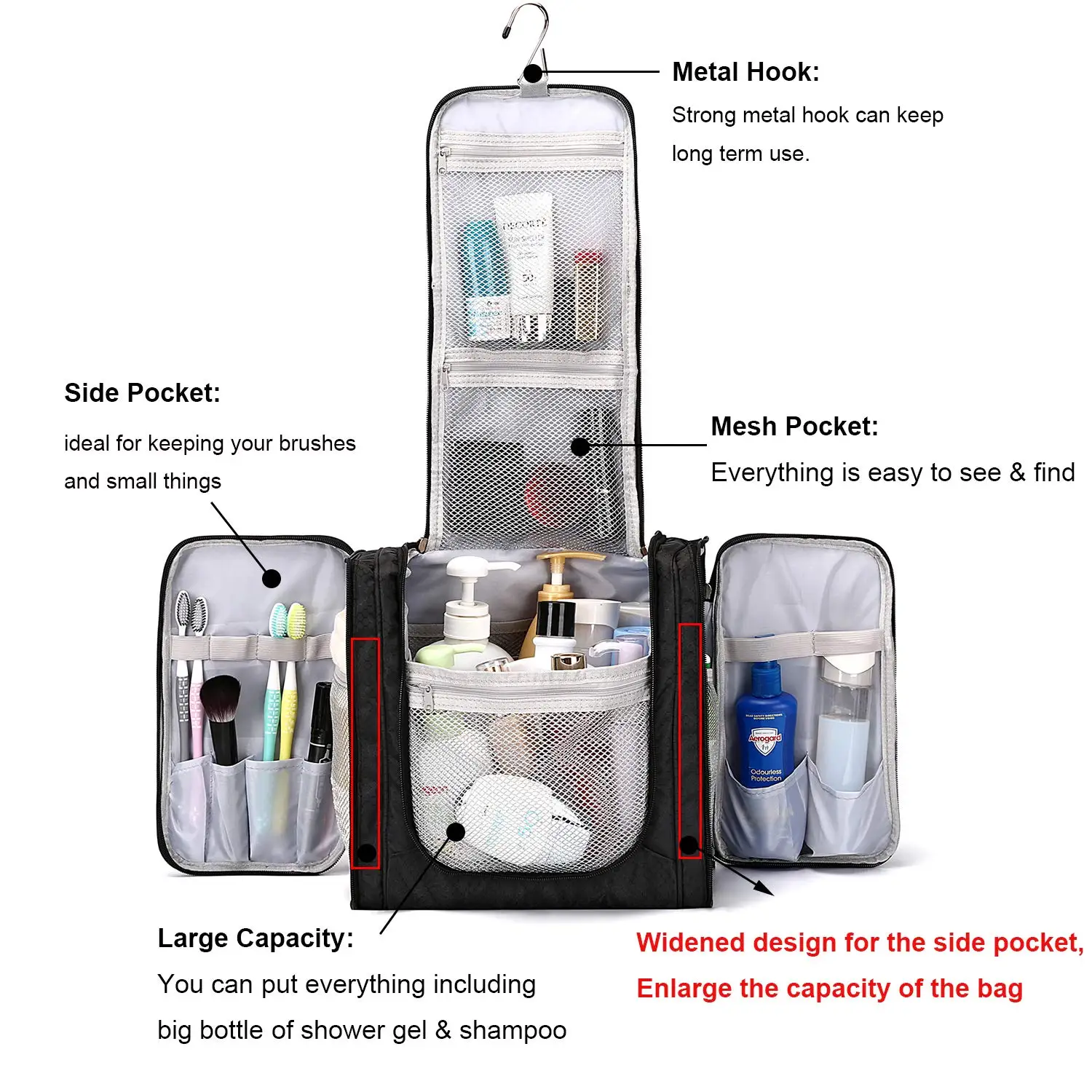 Large Hanging Travel Toiletry Bag for Men and Women Waterproof Makeup Organizer Bag