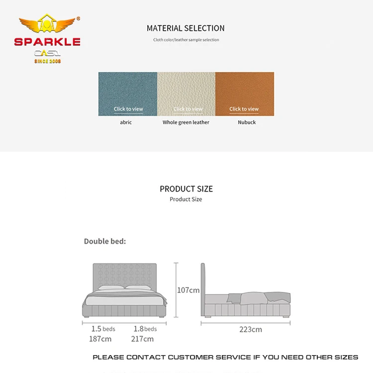 OEM Bedroom Furniture Soft Beds Full/Queen Size Wooden Frame Customized Leathered Fabric Soft Bed