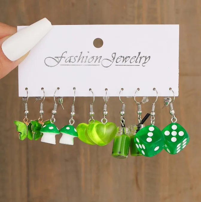 New Cartoon Cute Butterfly White Cloud Candy Duck Cow Mushroom Colorful Girls Jewelry Earrings Pendant Set