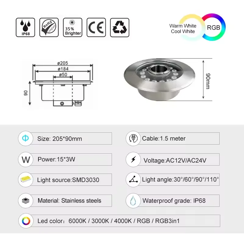 Changeable Underwater Led Fountain Lights Stainless Steel ABS Button Remote Control Ip68 Color Led Ring  Fountain lights