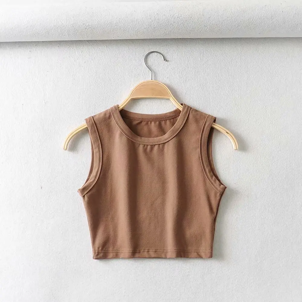 Time - less Women 95 Brushed Cotton Custom High Quality Round Neck Sleeveless Tank Shirt Crop Top