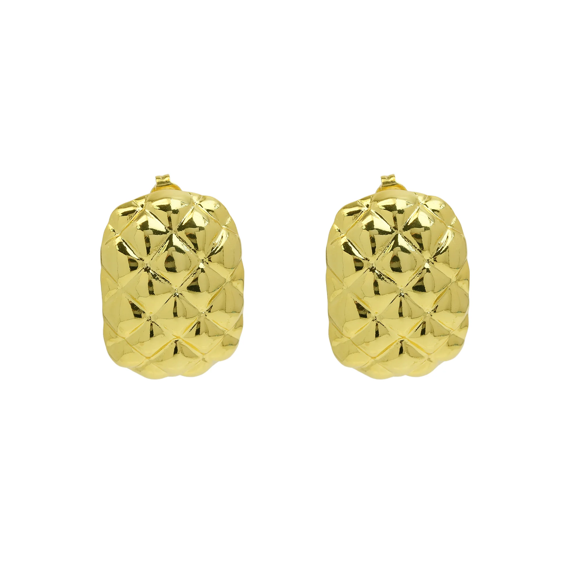 18K Gold-plated Brass Earring Textured Stud Earring Vintage Hammered Earring Fashion Jewelry