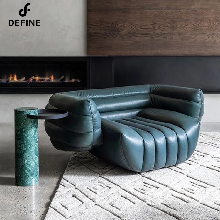 Modern Villa Furniture Micro Fiber Leather Modular Italian Style Blue Sofa