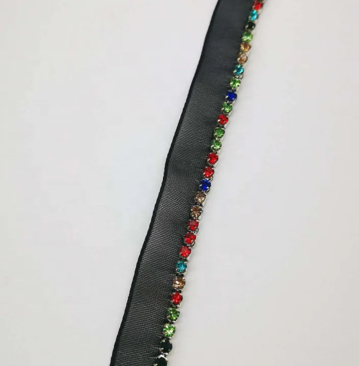 1 Row Rhinestone White Black Lace Trim Sew on Glass Crystal Chain Ribbon for Garment Shoes Bags Decoration