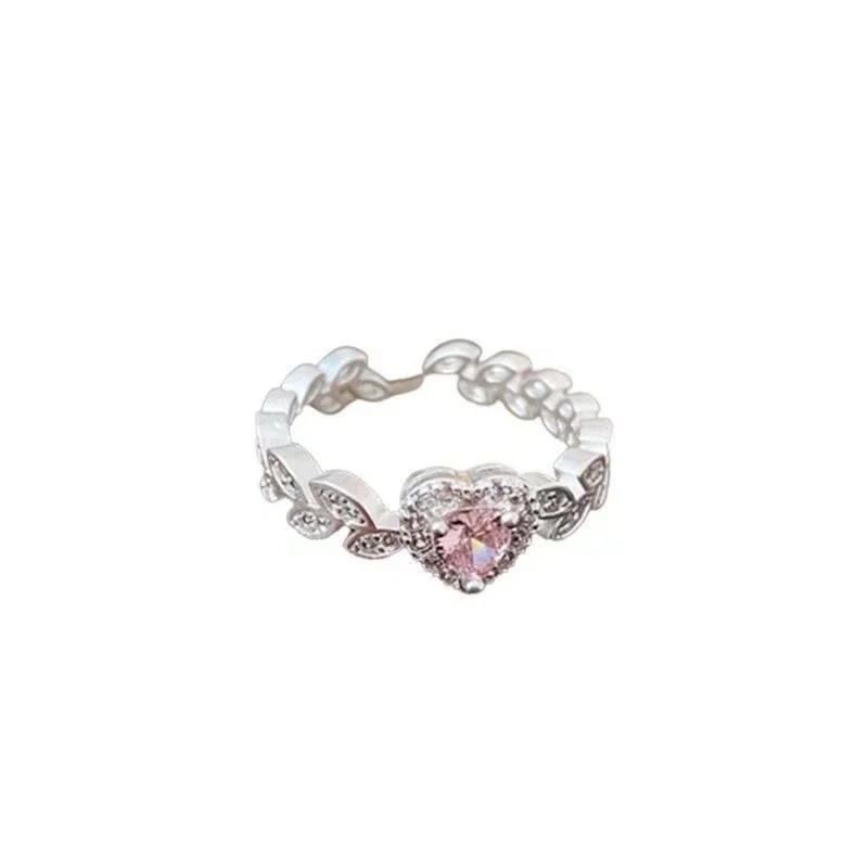 Color Diamond Promise Hollow Heart Shape Engagement Rings Pink Heart Zirconia Finger Rings For Lovers Bridal Jewelry