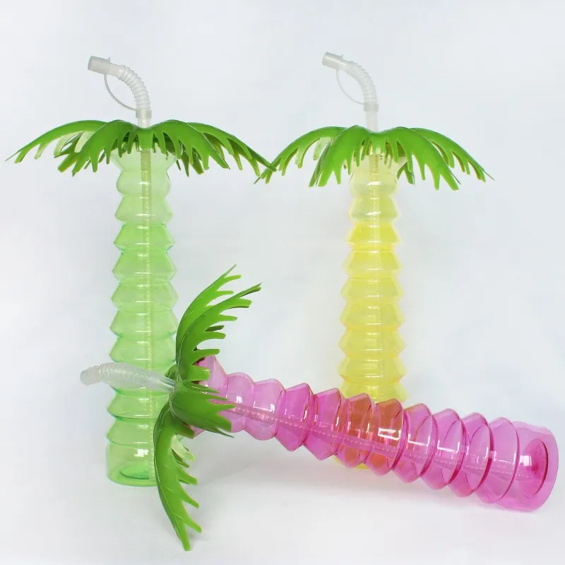 Luminous Plastic  Simulation Coco Nut plastic cups with straw 500 ml High-Capacity drinking Juice and Water
