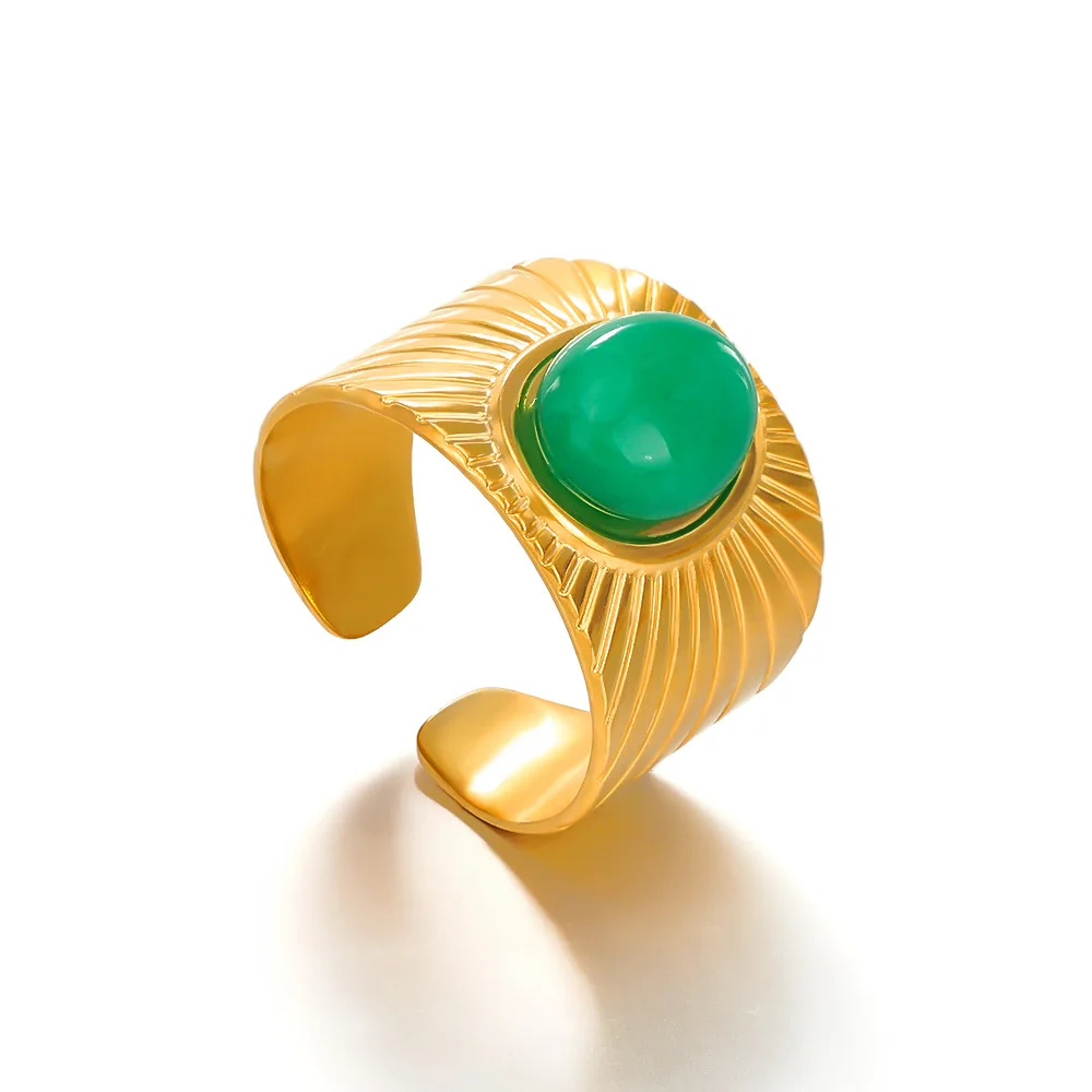 Stainless Steel Waterproof 18K Gold Rings High Polished Trending Rings Adjustable Natural Stone 316L Stainless Steel Rings